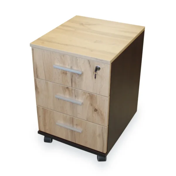 Ąžuolo spalvos stalčių blokas ant ratukų