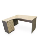 Beržo ir pilkos spalvos kairinis kampinis darbo stalas 140 cm - Image 2