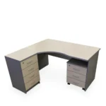 Beržo ir pilkos spalvos kairinis kampinis darbo stalas 140 cm - Image 3